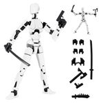 Audasi T13 Lucky Action Figures Multi-Jointed Movable Robot Figures 3D Printed Mannequin Toys Action Figure with Multiple Accessories PVC Activity Robot Desktop Decorations for Toy Lovers (White)