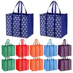 Frcctre 12 Pack Reusable Grocery Bags, Large Foldable Shopping Tote Bags with Long Handles Heavy Duty Reusable Bags for Shopping Groceries Clothes - 6 Assorted Colors