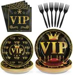 96 Pcs VIP Party Decoration Tableware 350 GSM Disposable Movie Night Red Carpet Plates and Napkins Party Supplies for Film Show Star VIP Celebrity Event Prom Red Carpet Runner for Party Serves 24