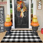 EARTHALL Buffalo Plaid Rug Black and White 3x5 Area Rug, Cotton Hand-Woven Washable Indoor Outdoor Area Rug Farmhouse/Living Room/Bedroom/Kitchen Rug Retro Lattice Checkered Rug Carpet