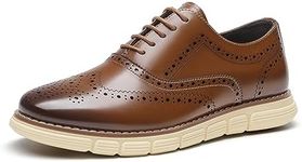 Bruno Marc Men's Crossflex Dress Sneakers Wingtip Derby Casual Oxford Formal Shoes,Size 10.5W,Brown/Gw,GRANDWINGWIDE