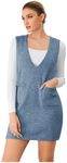 OYOANGLE Women's V Neck Sleeveless Knitted Solid Short Sweater Dress with Pockets Blue M