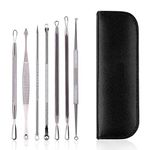 Blackhead Remover Tool 7Pcs Pimple Popping kit, Comedone Extractor Acne Removal Kit for Blemish, Whitehead Popping, Zit Removing for Nose Face with Leather Case (Cover - Black)