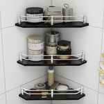 Plantex Corner Glass Shelf for Bathroom/Kitchen Storage Rack Wall Mounted/Living Room Corner Shelf (9x9 Inches) (Diamond-Black - Pack of 3)