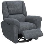 HOMCOM Power Recliner Chair, Swivel Rocker Recliner Armchair with Plush Cushion, USB Ports, Footrest, Chenille Upholstered Reclining Sofa for Living Room, Bedroom, Dark Grey