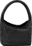 NOBLIFE Woven Bag for Women, Small Vegan Leather Summer Beach Purse, and Travel Handbags Ladies' Retro Chic Shoulder Bags, Black, Small