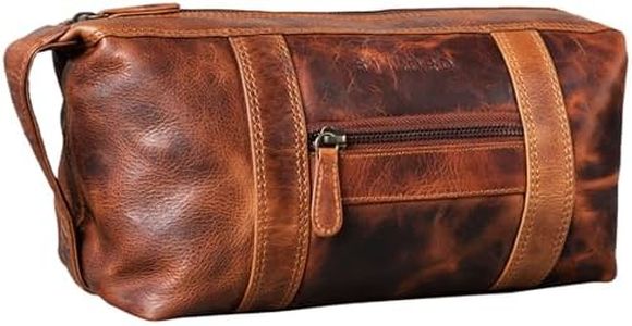 STILORD 'Bruno' Bolsa de Aseo Hombre Piel Vintage Neceser Grande con Asa Bolso Organizador para Baño Viajes de Cuero, Color:Kara - Cognac