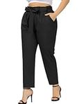 Hanna Nikole Women's Plus Size Dress Pants for Work Straight Leg Suit Pant Bow Tie Elastic Waist Black 24W