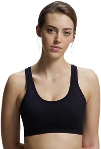 Jockey 1380 Women's Wirefree Padded Super Combed Cotton Elastane Stretch Racer Back Styling Active Bra with Stay Fresh Treatment_Black_M (Prints May Vary)