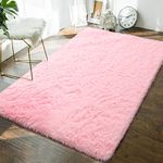 Andecor Soft Fluffy Bedroom Rugs - 4 x 6 Feet Indoor Shaggy Plush Area Rug for Boys Girls Kids Baby College Dorm Living Room Home Decor Floor Carpet, Light Pink