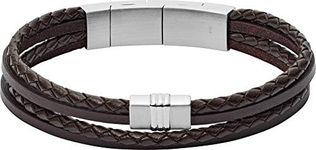 Fossil Bracelet for Men Casual Texture, inner length 175mm~190mm black Leather Bracelet, JF02934040