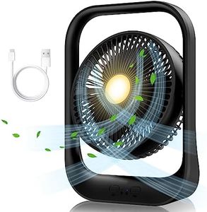 KIMORE Rechargeable Desk Fan, Portable Table Fan Desktop Fan with 135° Rotation, 3 Speeds, Night Light, Perfect for Office, Bedroom, Travel, Camping (Black)