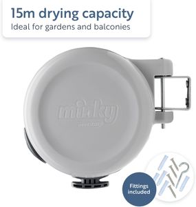 Minky Retractable Washing Line, 15m – Wall Mounted Indoor/Outdoor, Grey