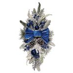 JZXF Christmas Wreath for Front Door Wreath,Blue Christmas Door Wreath, Blue Flowers and Ball Ornaments for Outdoor Front Door, Wall and Window Decor (Blue)