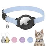 AirTag Cat Collar, Stretchy Kitten Collar with Apple Air Tag Holder and Bell, Breakaway Design Ultra Elastic GPS Tracking Cat Collar for Cats and Puppies (7.5"-12.5", Blue)