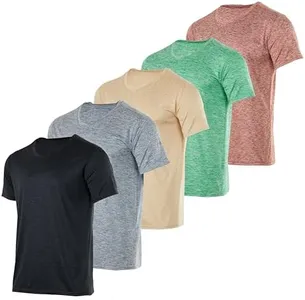 Real Essentials Athletic V Neck Tshirt Shirts T-Shirts Men Quick Dry Fit Tops Dri Fit Short Sleeve Active Wear Training Exercise Fitness Workout Shirt Tee Tees Gym Sports Top, Set 12, S, Pack of 5