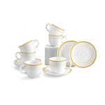 Cello Divine Copa Saucer Amber Gold 16CL Cup Regular, 6Pc, White