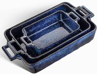 VICRAYS Ceramic Bakeware Set, Porcelain Rectangular Lasagna Pans Casserole Dish Set for Baking, Cooking, Kitchen, Cake Dinner, Banquet and Daily Use, 3 PCS, 15 x 8.5 Inches(Blue)