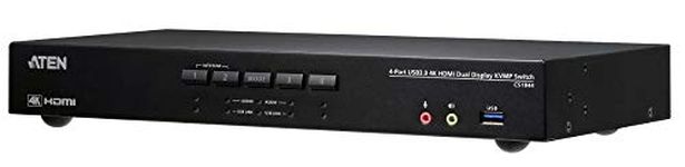 ATEN 4-Port KVM Switch, W125870041, True 4K HDMI Dual-View, Audio & USB 3.0, 4096 x 2160 pixels, ON-OFF, Black