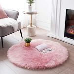 SERISSA Ultra Soft Round Faux Sheepskin Fur Rug Pink Circle Fluffy Rug for Kids Room Round Shaggy Rugs for Nursery Room Plush Circular Carpet for Bedroom Living Room Decor, 3ft Diameter(Pink)