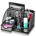 Lenfuos Mesh Desk Organiser,Desk Tidy Metal Pen Holder with 6 storage and 1 Slide Drawer,Multi-Use Stationary Organiser for School,Home,Office desktop supplies