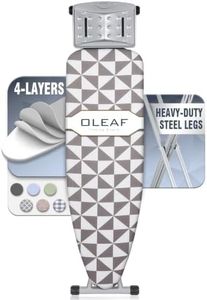 oleaf Ironing Board with Cover and Thicken Pad Height Adjustable Full Size Foldable Iron Board with Iron Rest, Stable Steel Legs, Metal Construction, Heat Resistant, Gray and White Triangles