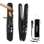 Straxelle Mini Cordless Hair Straighteners, 2 in 1 Portable Flat Iron and Curler Adjustable Temp 175℃-215℃ Mini Straightener with LED Display,5000mAh Travel Straightener for Women Men (Black)