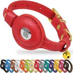 OOPSDOGGY Leather AirTag Cat Collar with Bell - Non Breakaway Kitten Collar with Apple Air Tag Holder - Lightweight GPS Pet Collars for Girl Boy Cats, Small Dogs, Puppies (Red)