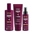 Streax Professional Canvoline Complete Hair Care Combo for Straightening Hair (Streax Canvoline Shampoo 300ml + Conditioner 240ml + Serum 100ml) Pack Of 3