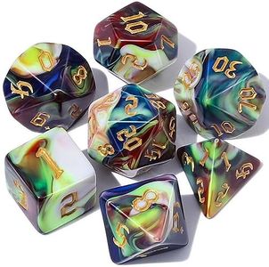 QMAY DND Dice Set - Polyhedral Dice (Blue Mix Blood red) 7 Pcs for Dungeon and Dragons D&D RPG Role Playing Games Dice with Dice Bag