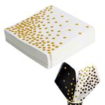 50PCS White and Gold Polka Dot Party Napkins, CEILIWEN 33x33CM White with Gold Napkins, Cocktail Napkins Dinner Napkins Serviettes Napkins