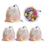 5Pcs Mesh Drawstring Bag,30cm x 40cm Drawstring Organizer Storage Mesh Bags Laundry Bag Ball Bag Mesh Stuff Sack Storage Bag for Sport,Swimming,Beach,Travel,Toys Organization