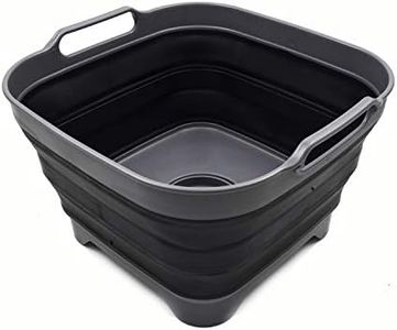 SAMMART 10L (2.64 Gallon) Collapsible Dishpan with Draining Plug - Foldable Washing Basin - Portable Dish Washing Tub - Space Saving Kitchen Storage Tray (1, Grey/Black)