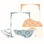 ANZON MORIES Vintage Ivory Stationery Paper 64 Double-Sides Lined Sheet and 32 Envelope Set, Lace Pattern 2 Color Navy Orange Gold Border Stationery Letter Writing Paper 8.5 x 11 in College Ruled