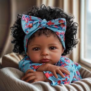 BABESIDE Lifelike Reborn Black Girl- 18-Inch Realistic Newborn Real Life Baby Dolls with Clothes and Toy Gift for Kids Age 3+