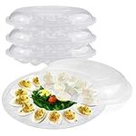 Fit Meal Prep Deviled Egg Tray with Lid - 12" 15 Slot Round Clear Plastic Carrier with Dome Lid, Durable Polystyrene Disposable Reusable Container for Pickled Stuffed Eggs and Serving Starters, 3 Pack