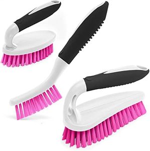 Scrub Brush Set of 3pcs - Cleaning Shower Scrubber with Ergonomic Handle and Durable Bristles - Grout Cleaner Brush - Scrub Brushes for Cleaning Bathroom/Shower/Tile/Kitchen/Floor/Bathtub, White Rose