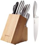 Amazon Basics Stainless Steel Comfort Grip Knife Set with Block, 18 Count (Pack of 1), Black