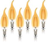 E14 Led Candle Bulbs, Gold Flame Filament, Dimmable SES C35 Small Edison Screw Light Bulb, 4W (40W Equivalent),Warm White 2700K, Pack of 6