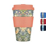 14oz 400ml William Morris Reusable Eco-Friendly 100% Plant Based Coffee Cup - Melamine Free & Biodegradable Dishwasher/Microwave Safe Travel Mug, Strawberry Thief