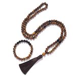 Hovaete 108 Mala Prayer Beads Necklace 8mm Natural Stones Meditation Yoga Jewelry Sets 108 Hand Made Japa Mala Beaded Long Tassel Necklace with Tassel Pendant for Men and Women, Stone, No Gemstone