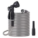 Metal Garden Hose 50 ft - Stainless Steel Water Hose with 2 Nozzles, Lightweight, Tangle Free & Kink Free, Heavy Duty, High Pressure, Flexible, Dog Proof