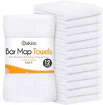 Oakias 100% Cotton White Bar Mop Towels – 12 Pack Kitchen Towels – 16 x 19 Inches – Highly Absorbent Multi-Purpose Cleaning Towels and Bar Rags