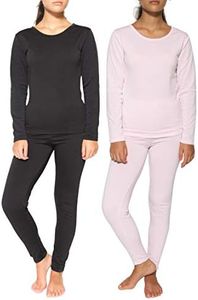 Real Essentials 2 Pack: Womens Thermal Underwear Set Thermal Underwear for Women Fleece Lined Legging Long Johns Skiing Apparel-Set 4,S