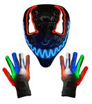 Lunluck Halloween Led Mask with Gloves, 3 Modes Purge Mask 6 Modes Led Glow Gloves, Halloween Light up Mask for Adults Men Women Cosplay Costume Party Carnival Gift