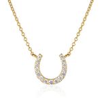 Diamond Treats Dainty Gold Horseshoe Necklace for Women in 925 Sterling Silver, Cute Gold Plated Horseshoe Pendant Necklace for Women and Teen Girls, Lucky Charm Gold Necklaces for Women