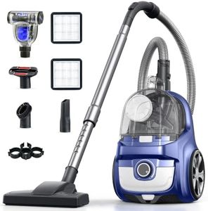 HawKam Canister Vacuum, Upgraded 1600W Bagless Canister Vacuum Cleaner, Auto Cord Rewind, H13 HEPA Filter, 4Qt Large Capacity, 5 Tools for Hard Floors, Carpet, Pet, Upholstery, Tiles, Tangerine