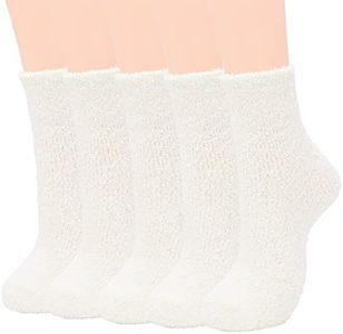 Womens Fuzzy Socks Winter Warm Fluffy Socks Athletic Outdoor Sports Socks, A (5/Milk White), Medium