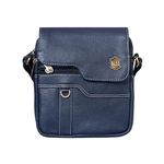 Kruger-Brent Genuine Leather 7.3 inch Sling Messenger Bag for Men and Women | Multipurpose Crossbody Bag | Travel, Work, College with Adjustable Strap | Dimension: L- 7.3inch H- 2inch W- 6.6inch-Navy