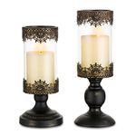 Romadedi Candle Holders for Pillar Decorative - Vintage Hurricane Candle Holder for Elegant Home Decor Entryway Coffee Table Decoration Black